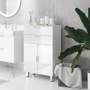 wohnli-moebel-suche-800001860960-1 BADEZIMMERSCHRANK mit 2 Schubladen Verstellbares Regal Weiß Holzwerkstoff Kleankin Möbel > Schränke > Badezimmerschränke Weiß