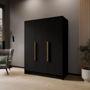 DREHTÜRENSCHRANK BERON 150/200/51 cm Modern Kleiderschrank 3-türig Schwarz Holzwerkstoff MASSENO Möbel > Schränke > Kleiderschränke > Drehtürenschränke Schwarz