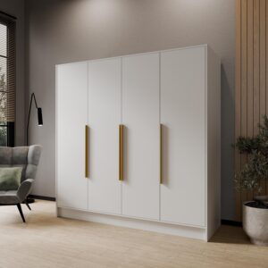 DREHTÜRENSCHRANK BERON 200/200/51 cm Modern Kleiderschrank 4-türig Weiß Holzwerkstoff MASSENO Möbel > Schränke > Kleiderschränke > Drehtürenschränke Weiß