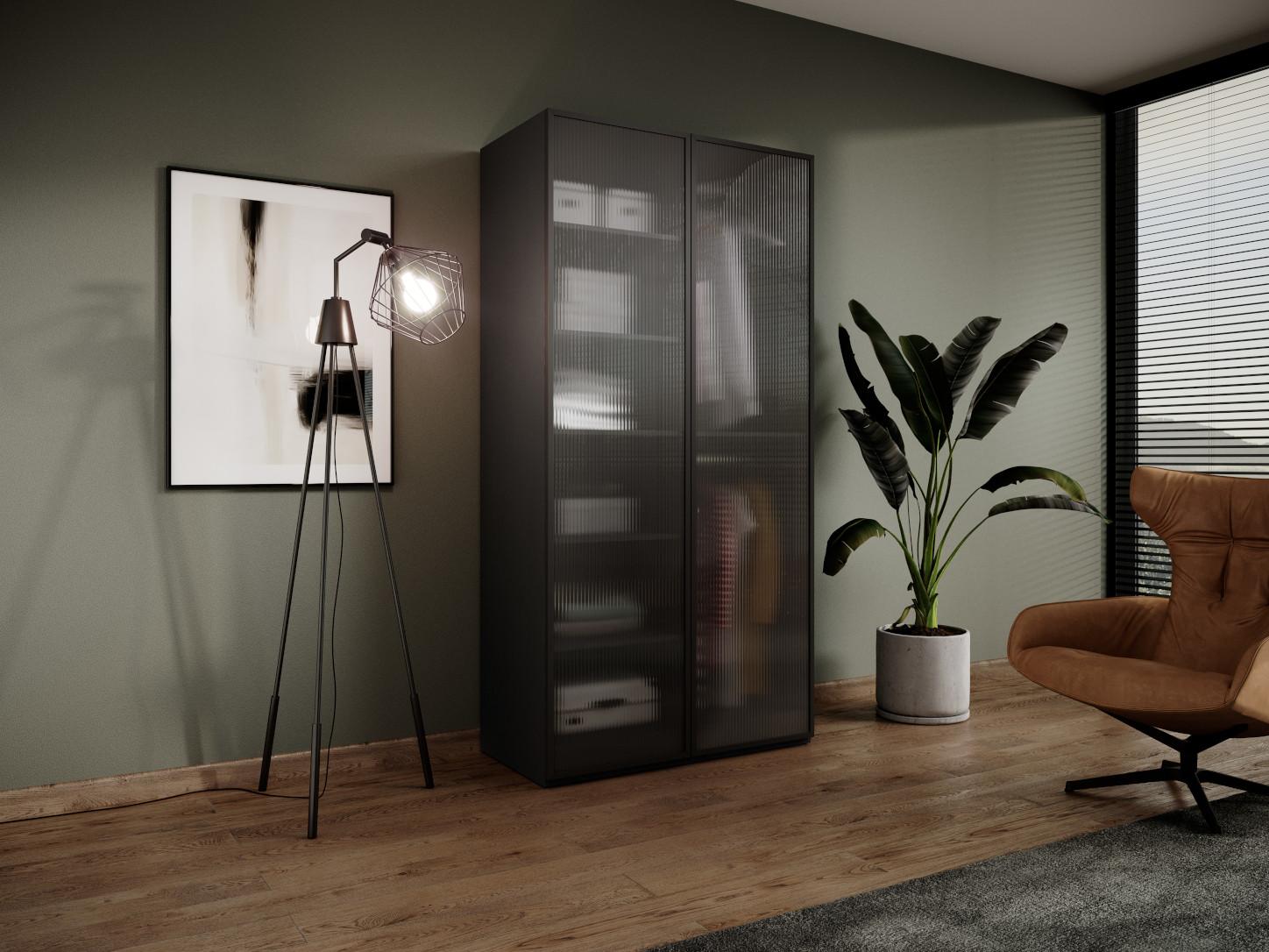 DREHTÜRENSCHRANK ATELIO 101/200/51 cm Modern Kleiderschrank 2-türig Schwarz Holzwerkstoff MASSENO Möbel > Schränke > Kleiderschränke > Drehtürenschränke Schwarz