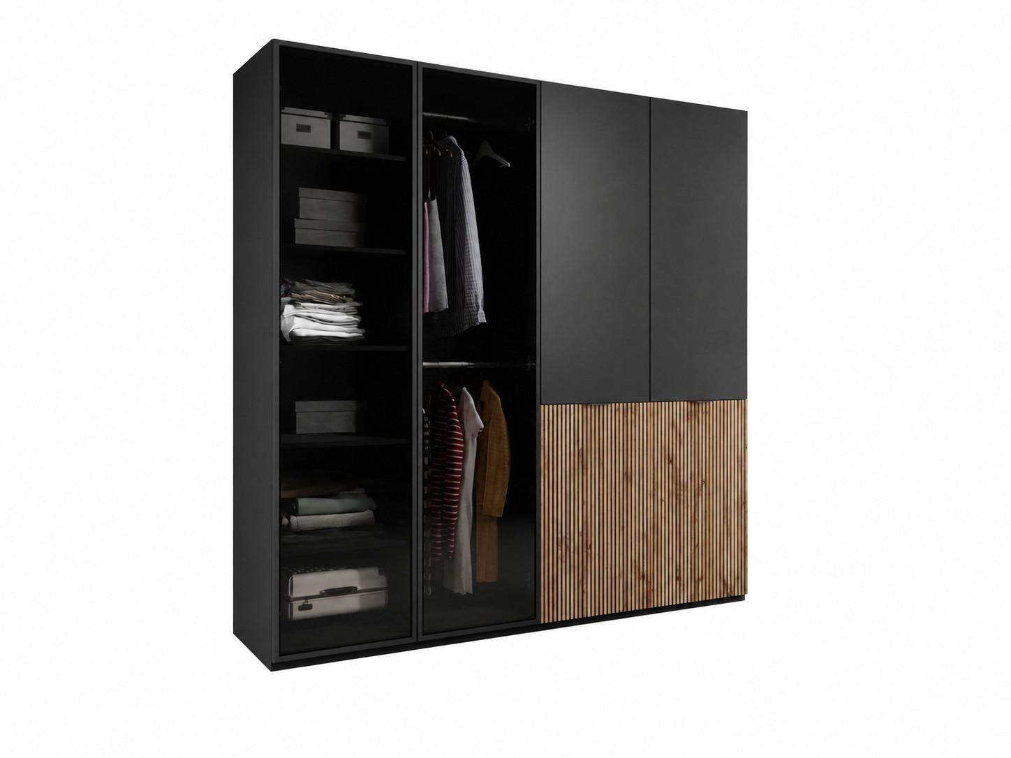 Wohnli Möbelsuche - DREHTÜRENSCHRANK ATELIO 202/200/51 cm Modern Kleiderschrank 4-türig Schwarz
