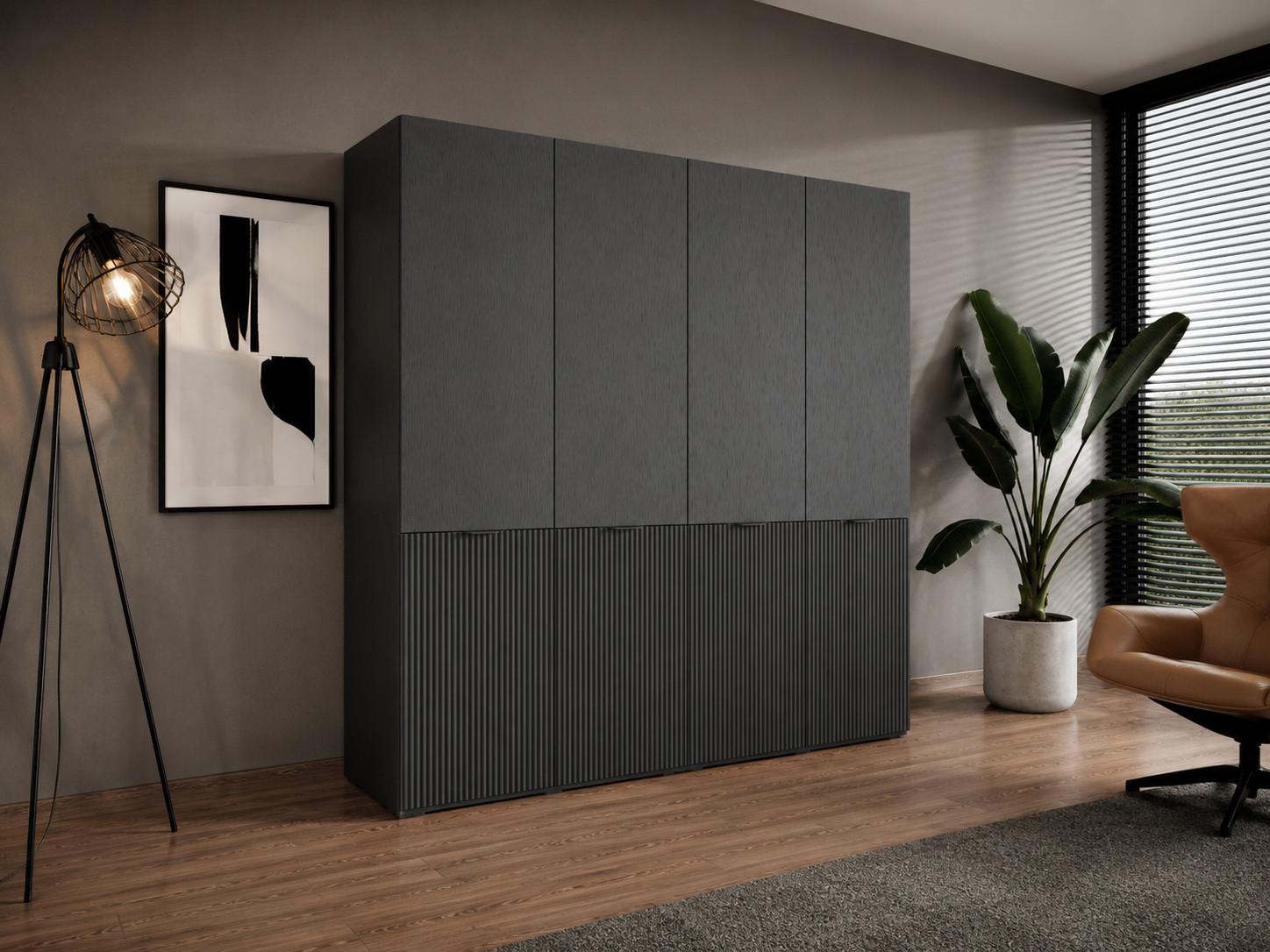DREHTÜRENSCHRANK ATELIO 202/200/51 cm Modern Kleiderschrank 4-türig Schwarz Holzwerkstoff MASSENO Möbel > Schränke > Kleiderschränke > Drehtürenschränke Schwarz