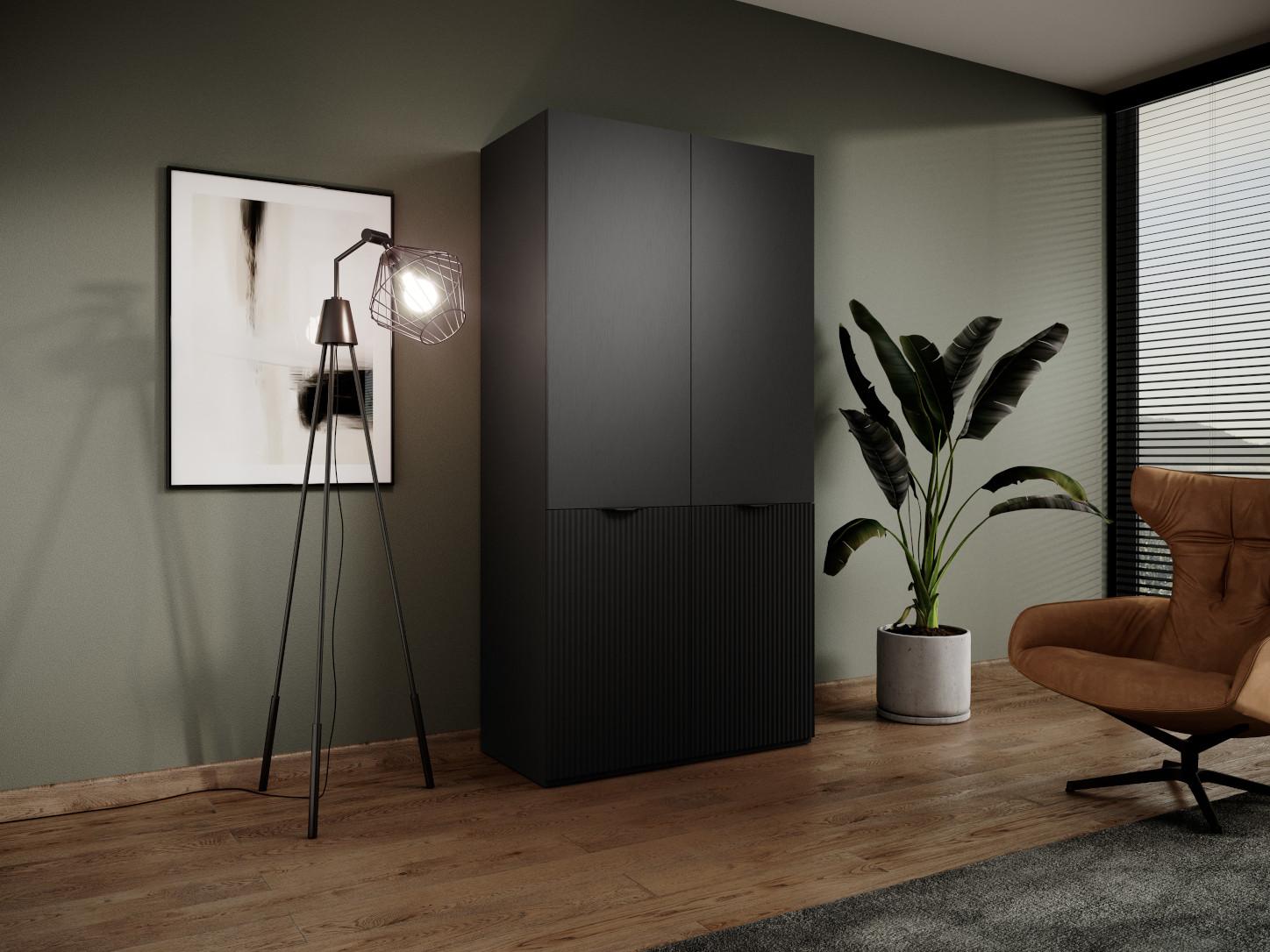 DREHTÜRENSCHRANK ATELIO 101/200/51 cm Modern Kleiderschrank 2-türig Schwarz Holzwerkstoff MASSENO Möbel > Schränke > Kleiderschränke > Drehtürenschränke Schwarz