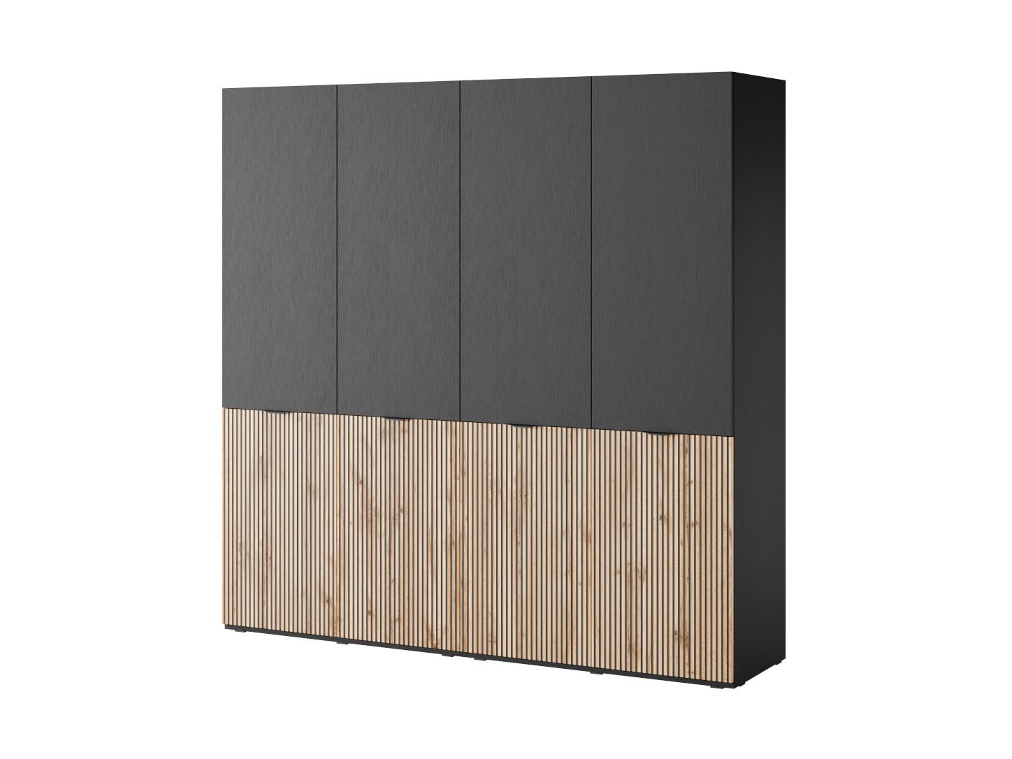 Wohnli Möbelsuche - DREHTÜRENSCHRANK ATELIO 202/200/51 cm Modern Kleiderschrank 4-türig Schwarz