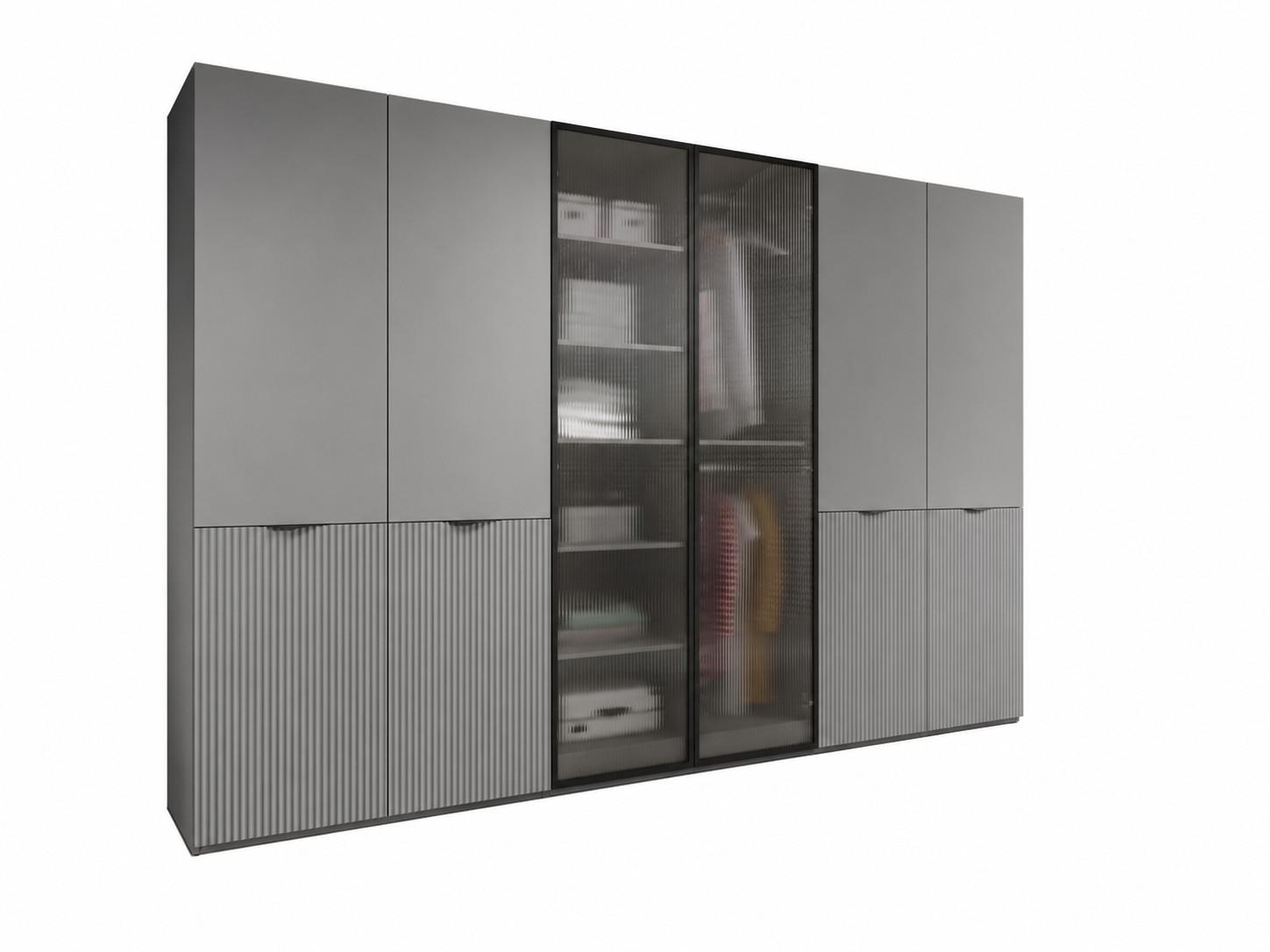 Wohnli Möbelsuche - DREHTÜRENSCHRANK ATELIO 303/200/51 cm Modern Kleiderschrank 6-türig Grau