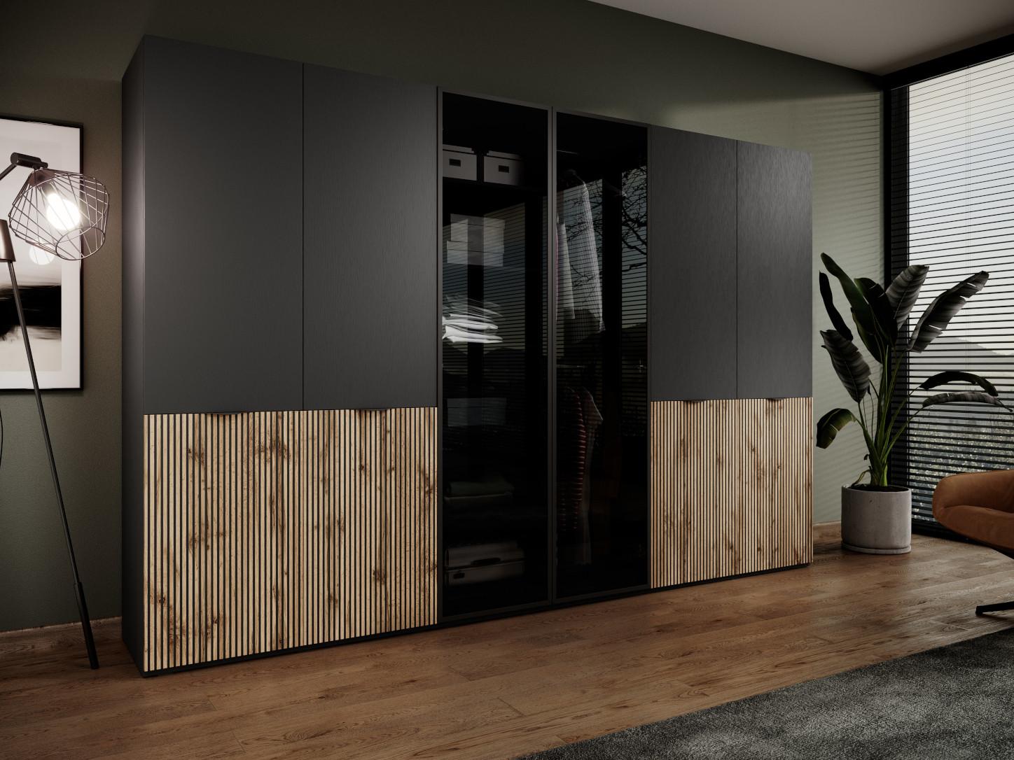 DREHTÜRENSCHRANK ATELIO 303/200/51 cm Modern Kleiderschrank 6-türig Schwarz Holzwerkstoff MASSENO Möbel > Schränke > Kleiderschränke > Drehtürenschränke Schwarz