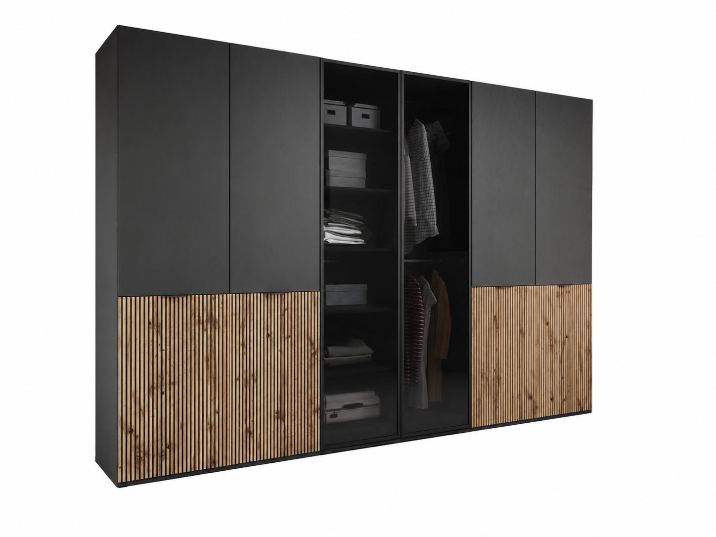 Wohnli Möbelsuche - DREHTÜRENSCHRANK ATELIO 303/200/51 cm Modern Kleiderschrank 6-türig Schwarz
