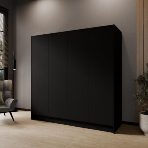 DREHTÜRENSCHRANK VELAR 200/200/51 cm Modern Kleiderschrank 4-türig Schwarz Holzwerkstoff MASSENO Möbel > Schränke > Kleiderschränke > Drehtürenschränke Schwarz