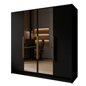wohnli-moebel-suche-800001865179 Wohnli Möbelsuche - DREHTÜRENSCHRANK RENVO 200/200/51 cm Modern Kleiderschrank 4-türig mit Spiegel Schwarz