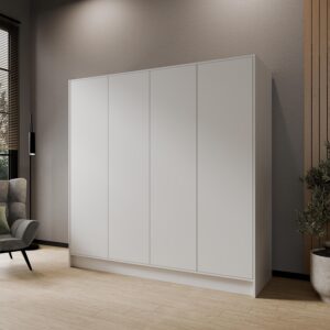 wohnli-moebel-suche-800001865181-1 DREHTÜRENSCHRANK VELAR 200/200/51 cm Modern Kleiderschrank 4-türig Weiß Holzwerkstoff MASSENO Möbel > Schränke > Kleiderschränke > Drehtürenschränke Weiß
