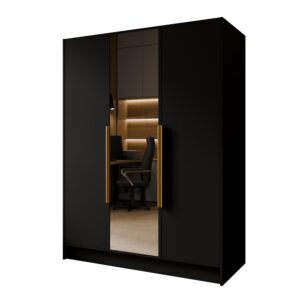 wohnli-moebel-suche-800001865183 Wohnli Möbelsuche - DREHTÜRENSCHRANK RENVO 150/200/51 cm Modern Kleiderschrank 3-türig mit Spiegel Schwarz