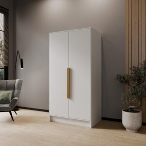 wohnli-moebel-suche-800001865186-1 DREHTÜRENSCHRANK BERON 102/200/51 cm Modern Kleiderschrank 2-türig Weiß Holzwerkstoff MASSENO Möbel > Schränke > Kleiderschränke > Drehtürenschränke Weiß