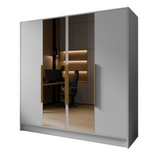 wohnli-moebel-suche-800001865187 Wohnli Möbelsuche - DREHTÜRENSCHRANK RENVO 200/200/51 cm Modern Kleiderschrank 4-türig mit Spiegel Weiß