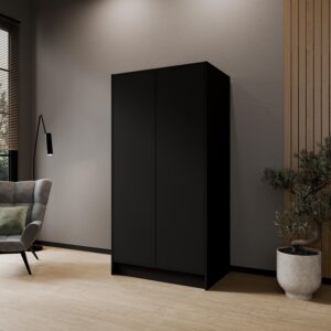 wohnli-moebel-suche-800001865204-1 DREHTÜRENSCHRANK VELAR 102/200/51 cm Modern Kleiderschrank 2-türig Schwarz Holzwerkstoff MASSENO Möbel > Schränke > Kleiderschränke > Drehtürenschränke Schwarz