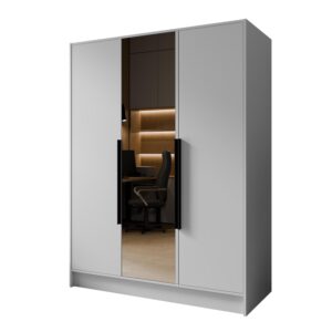 wohnli-moebel-suche-800001865216 Wohnli Möbelsuche - DREHTÜRENSCHRANK RENVO 150/200/51 cm Modern Kleiderschrank 3-türig mit Spiegel Weiß