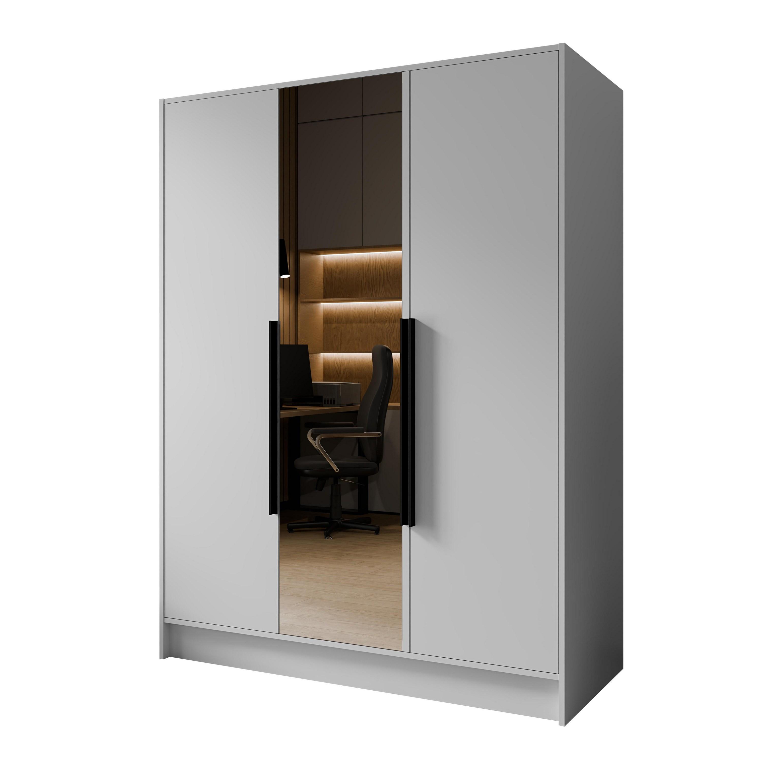 wohnli-moebel-suche-800001865216 Wohnli Möbelsuche - DREHTÜRENSCHRANK RENVO 150/200/51 cm Modern Kleiderschrank 3-türig mit Spiegel Weiß