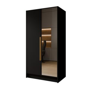 wohnli-moebel-suche-800001865220 Wohnli Möbelsuche - DREHTÜRENSCHRANK RENVO 102/200/51 cm Modern Kleiderschrank 2-türig mit Spiegel Schwarz