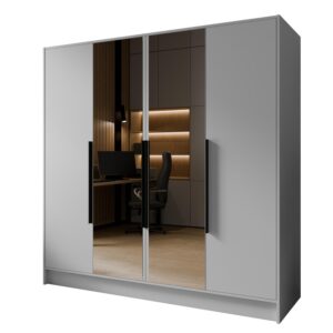 wohnli-moebel-suche-800001865224 Wohnli Möbelsuche - DREHTÜRENSCHRANK RENVO 200/200/51 cm Modern Kleiderschrank 4-türig mit Spiegel Weiß