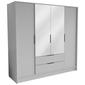 wohnli-moebel-suche-800001865239 Wohnli Möbelsuche - DREHTÜRENSCHRANK CAVA 200/200/51 cm Modern Kleiderschrank 4-türig mit Spiegel Weiß