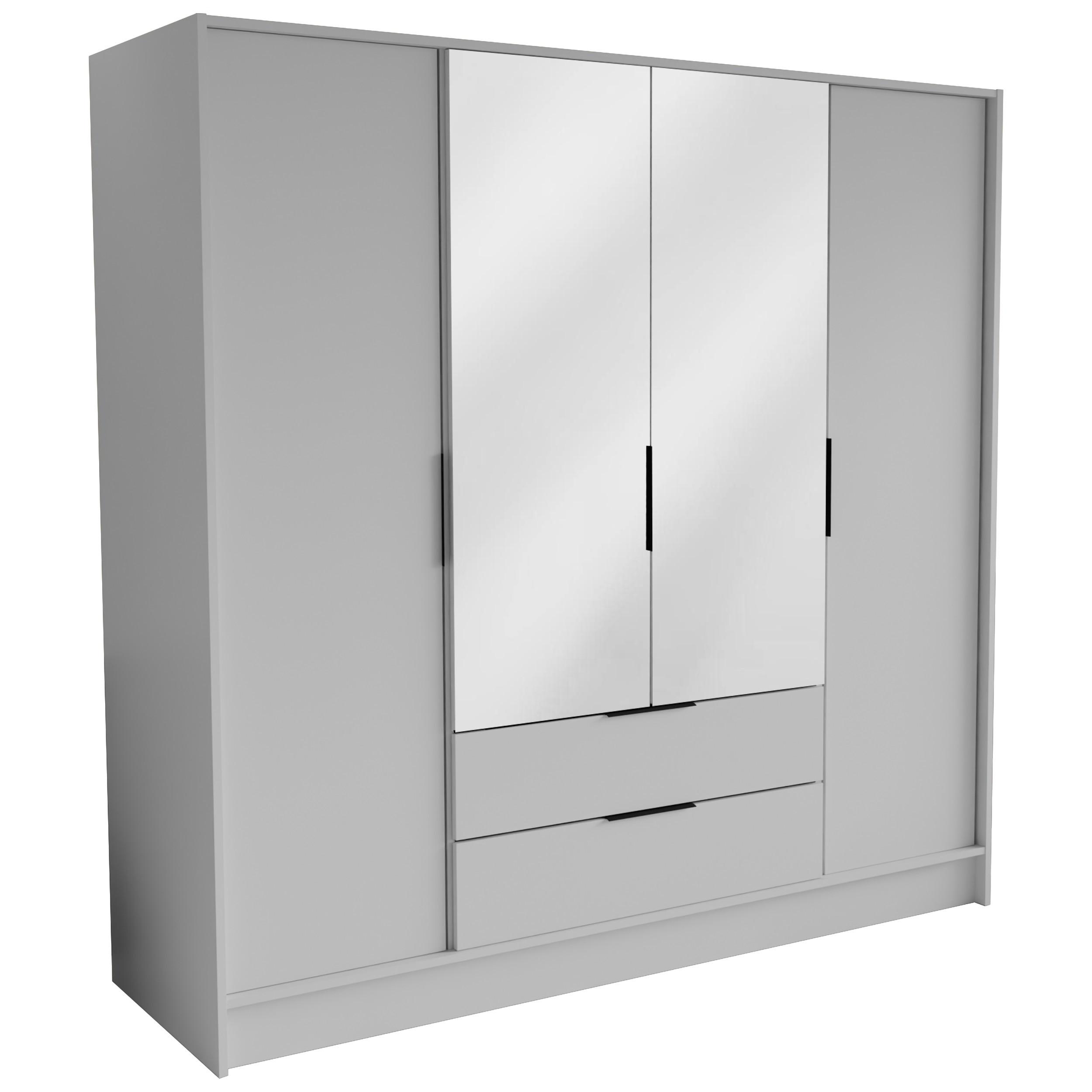 Wohnli Möbelsuche - DREHTÜRENSCHRANK CAVA 200/200/51 cm Modern Kleiderschrank 4-türig mit Spiegel Weiß