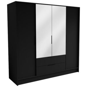 wohnli-moebel-suche-800001865245 Wohnli Möbelsuche - DREHTÜRENSCHRANK CAVA 200/200/51 cm Modern Kleiderschrank 3-türig mit Spiegel Schwarz