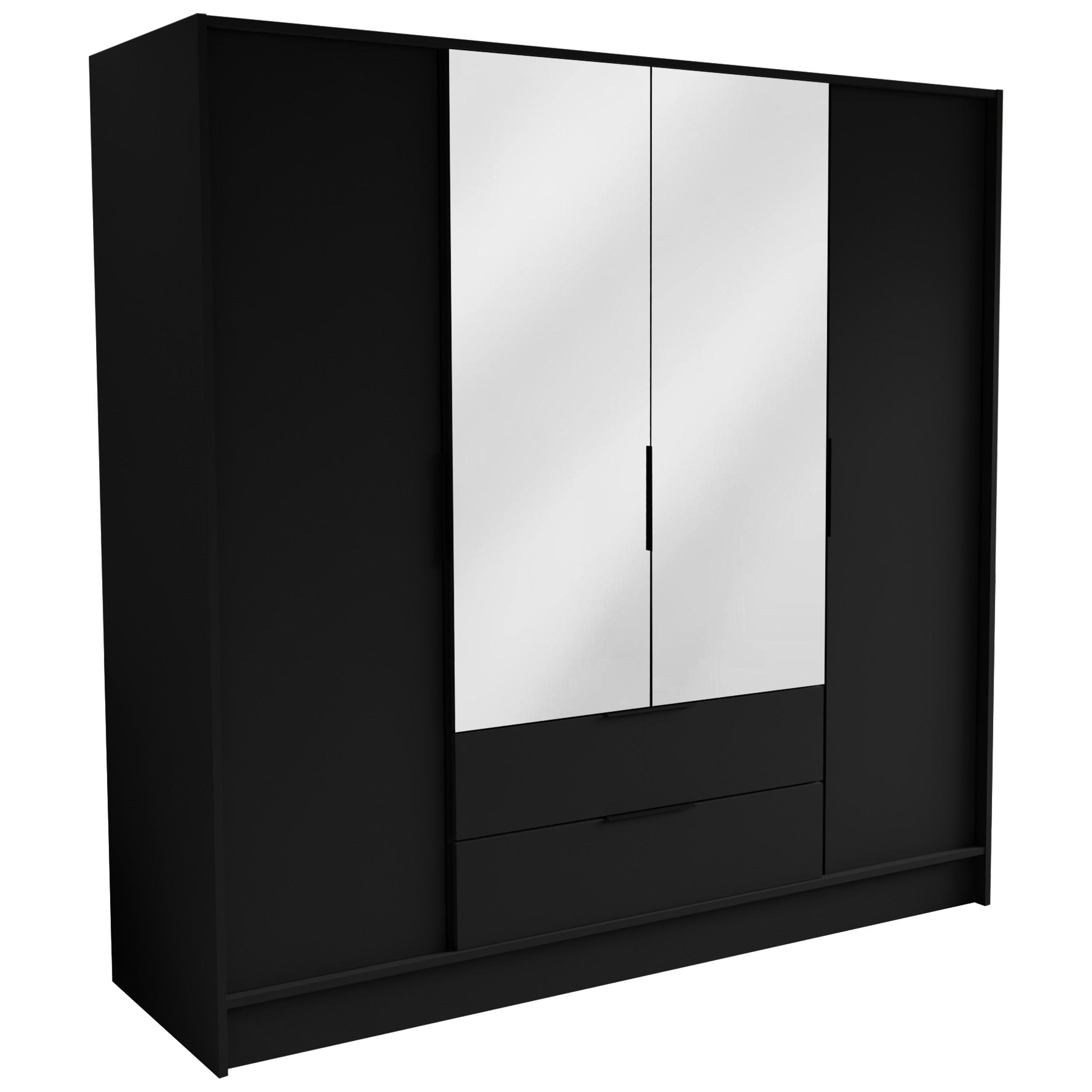 wohnli-moebel-suche-800001865245 Wohnli Möbelsuche - DREHTÜRENSCHRANK CAVA 200/200/51 cm Modern Kleiderschrank 3-türig mit Spiegel Schwarz