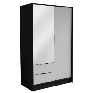 wohnli-moebel-suche-800001865248 Wohnli Möbelsuche - DREHTÜRENSCHRANK CAVA 102/200/51 cm Modern Kleiderschrank 2-türig mit Spiegel Schwarz