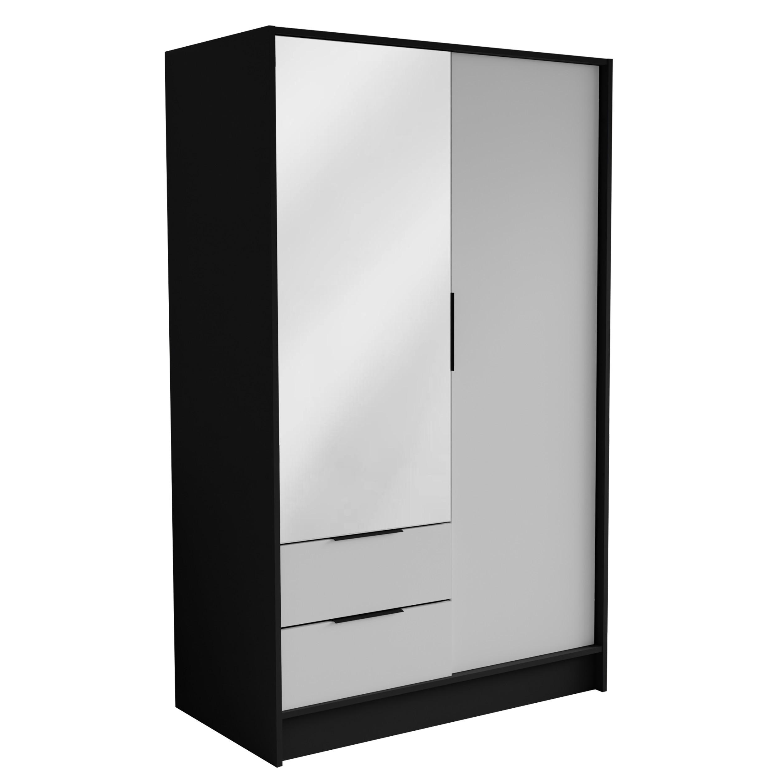 wohnli-moebel-suche-800001865248 Wohnli Möbelsuche - DREHTÜRENSCHRANK CAVA 102/200/51 cm Modern Kleiderschrank 2-türig mit Spiegel Schwarz