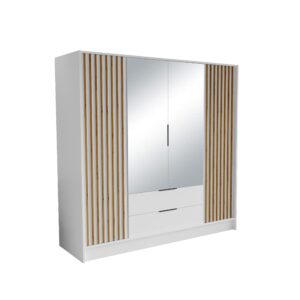 wohnli-moebel-suche-800001865252 Wohnli Möbelsuche - DREHTÜRENSCHRANK PELOR 200/200/51 cm Modern Kleiderschrank 4-türig mit Spiegel Weiß