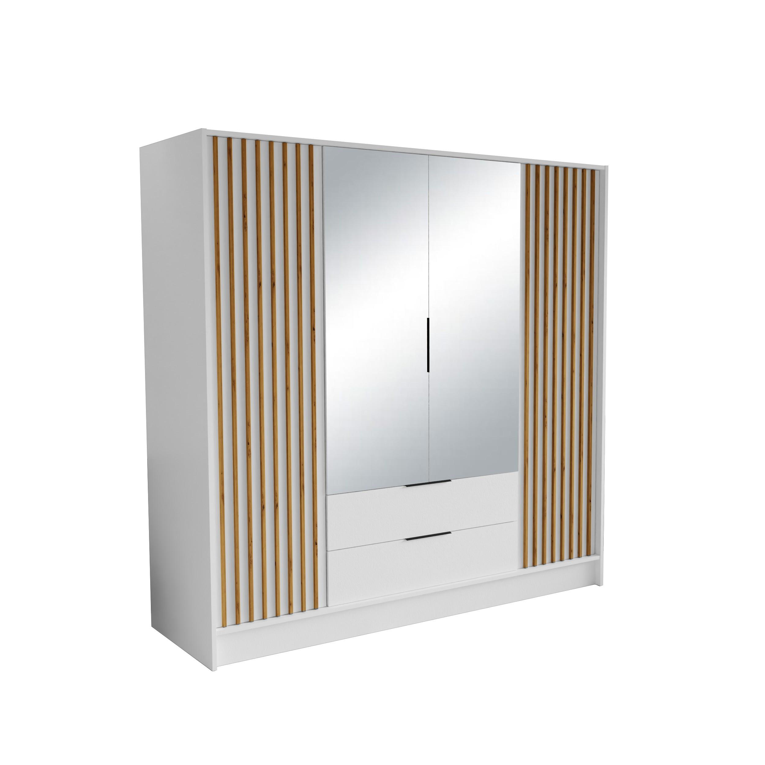 wohnli-moebel-suche-800001865252 Wohnli Möbelsuche - DREHTÜRENSCHRANK PELOR 200/200/51 cm Modern Kleiderschrank 4-türig mit Spiegel Weiß