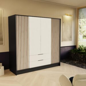 wohnli-moebel-suche-800001865255-1 DREHTÜRENSCHRANK PELOR 200/200/51 cm Modern Kleiderschrank 4-türig Schwarz Holzwerkstoff MASSENO Möbel > Schränke > Kleiderschränke > Drehtürenschränke Schwarz