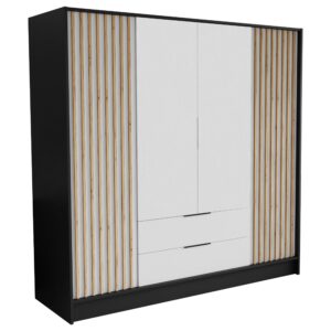 Wohnli Möbelsuche - DREHTÜRENSCHRANK PELOR 200/200/51 cm Modern Kleiderschrank 4-türig Schwarz