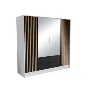 wohnli-moebel-suche-800001865260 Wohnli Möbelsuche - DREHTÜRENSCHRANK PELOR 200/200/51 cm Modern Kleiderschrank 4-türig mit Spiegel Weiß
