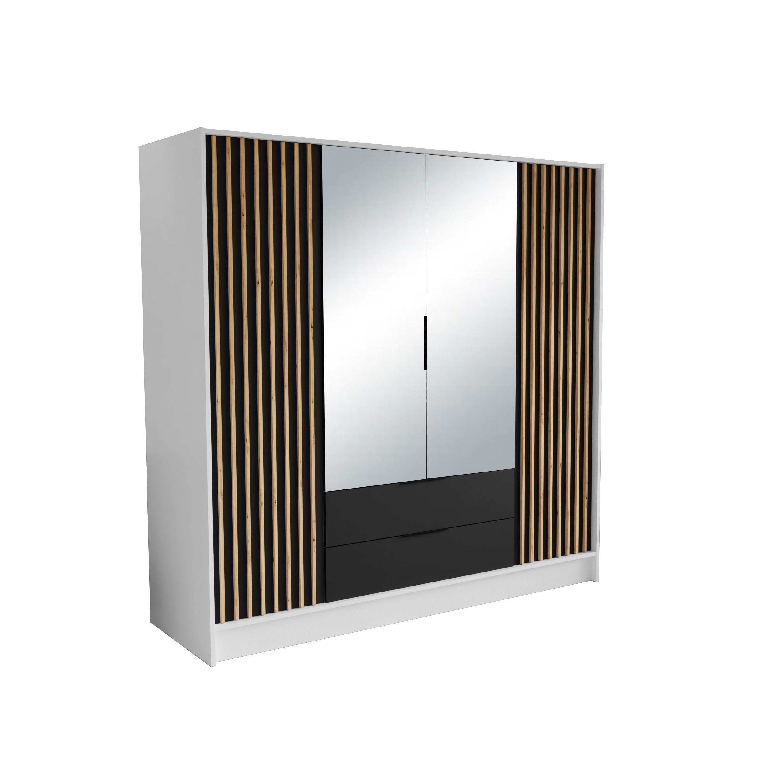 wohnli-moebel-suche-800001865260 Wohnli Möbelsuche - DREHTÜRENSCHRANK PELOR 200/200/51 cm Modern Kleiderschrank 4-türig mit Spiegel Weiß