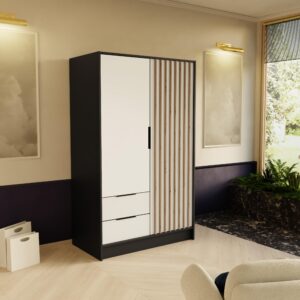 DREHTÜRENSCHRANK PELOR 102/200/51 cm Modern Kleiderschrank 2-türig Schwarz Holzwerkstoff MASSENO Möbel > Schränke > Kleiderschränke > Drehtürenschränke Schwarz