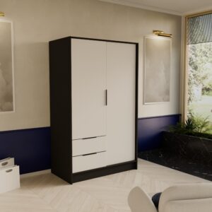 wohnli-moebel-suche-800001865272-1 DREHTÜRENSCHRANK CAVA 102/200/51 cm Modern Kleiderschrank 2-türig Schwarz Holzwerkstoff MASSENO Möbel > Schränke > Kleiderschränke > Drehtürenschränke Schwarz