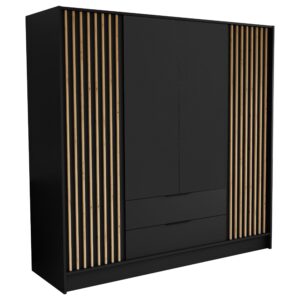 Wohnli Möbelsuche - DREHTÜRENSCHRANK PELOR 200/200/51 cm Modern Kleiderschrank 4-türig Schwarz