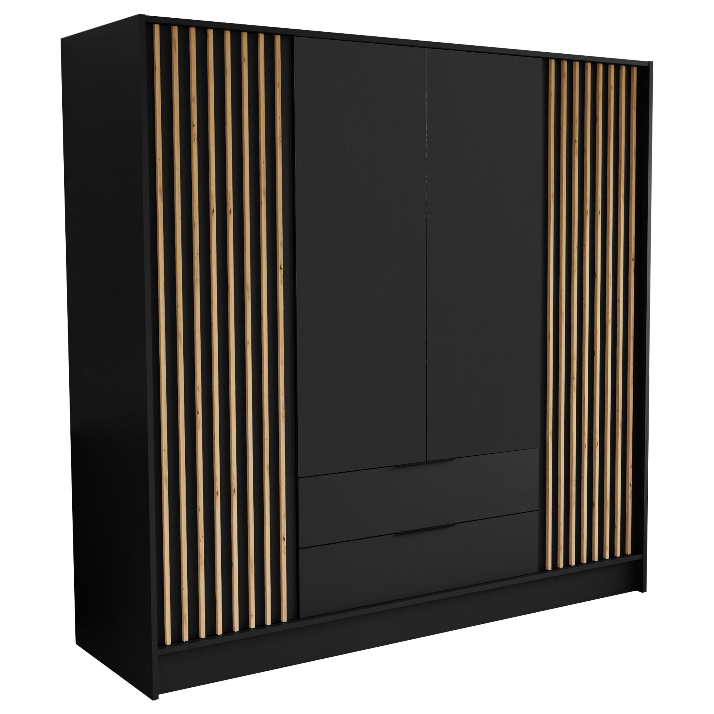 wohnli-moebel-suche-800001865274 Wohnli Möbelsuche - DREHTÜRENSCHRANK PELOR 200/200/51 cm Modern Kleiderschrank 4-türig Schwarz