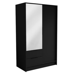 Wohnli Möbelsuche - DREHTÜRENSCHRANK CAVA 102/200/51 cm Modern Kleiderschrank 2-türig mit Spiegel Schwarz