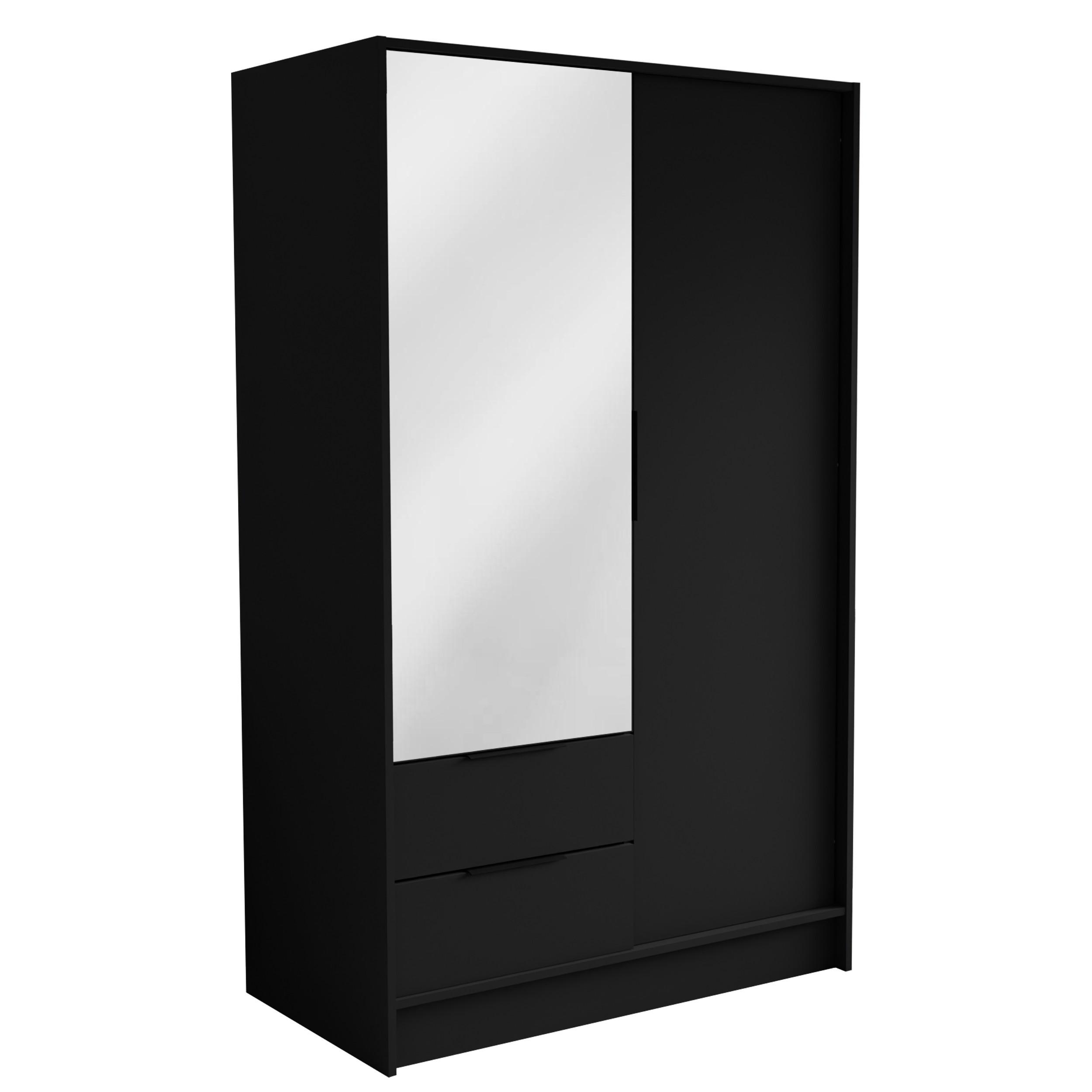 wohnli-moebel-suche-800001865275 Wohnli Möbelsuche - DREHTÜRENSCHRANK CAVA 102/200/51 cm Modern Kleiderschrank 2-türig mit Spiegel Schwarz