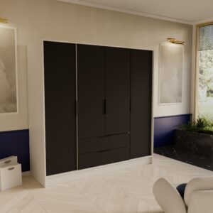 DREHTÜRENSCHRANK CAVA 200/200/51 cm Modern Kleiderschrank 4-türig Weiß Holzwerkstoff MASSENO Möbel > Schränke > Kleiderschränke > Drehtürenschränke Weiß