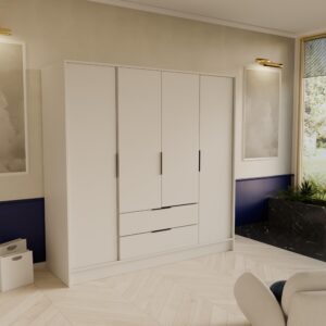 DREHTÜRENSCHRANK CAVA 200/200/51 cm Modern Kleiderschrank 4-türig Weiß Holzwerkstoff MASSENO Möbel > Schränke > Kleiderschränke > Drehtürenschränke Weiß