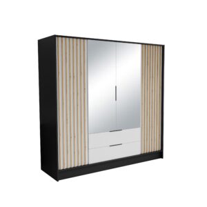 wohnli-moebel-suche-800001865284 Wohnli Möbelsuche - DREHTÜRENSCHRANK PELOR 200/200/51 cm Modern Kleiderschrank 4-türig mit Spiegel Schwarz