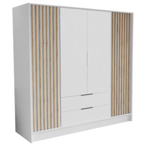 Wohnli Möbelsuche - DREHTÜRENSCHRANK PELOR 200/200/51 cm Modern Kleiderschrank 4-türig Weiß