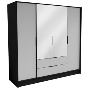 wohnli-moebel-suche-800001865298 Wohnli Möbelsuche - DREHTÜRENSCHRANK CAVA 200/200/51 cm Modern Kleiderschrank 4-türig mit Spiegel Schwarz
