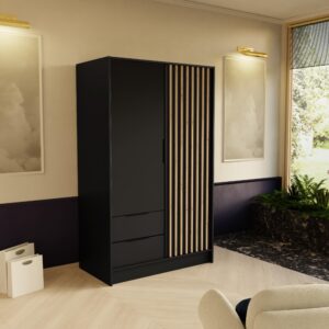 DREHTÜRENSCHRANK PELOR 102/200/51 cm Modern Kleiderschrank 2-türig Schwarz Holzwerkstoff MASSENO Möbel > Schränke > Kleiderschränke > Drehtürenschränke Schwarz