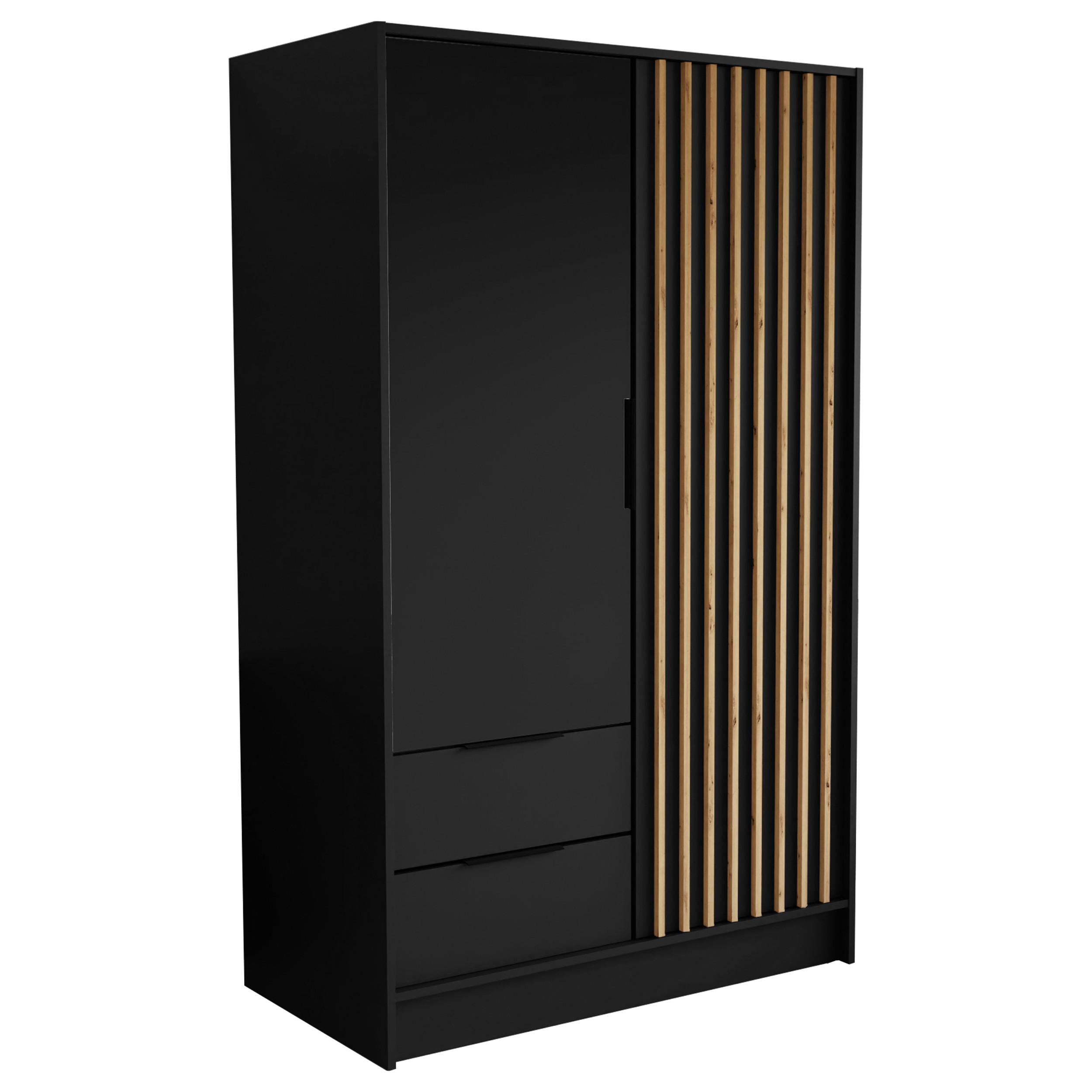 wohnli-moebel-suche-800001865300 Wohnli Möbelsuche - DREHTÜRENSCHRANK PELOR 102/200/51 cm Modern Kleiderschrank 2-türig Schwarz