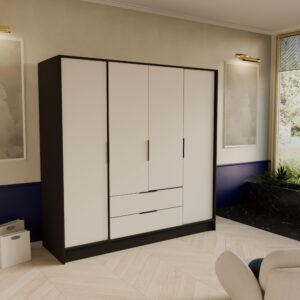 DREHTÜRENSCHRANK CAVA 200/200/51 cm Modern Kleiderschrank 4-türig Schwarz Holzwerkstoff MASSENO Möbel > Schränke > Kleiderschränke > Drehtürenschränke Schwarz
