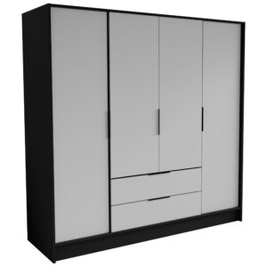 Wohnli Möbelsuche - DREHTÜRENSCHRANK CAVA 200/200/51 cm Modern Kleiderschrank 4-türig Schwarz