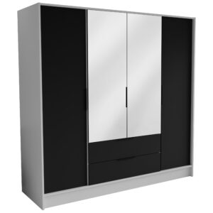 Wohnli Möbelsuche - DREHTÜRENSCHRANK CAVA 200/200/51 cm Modern Kleiderschrank 4-türig mit Spiegel Weiß